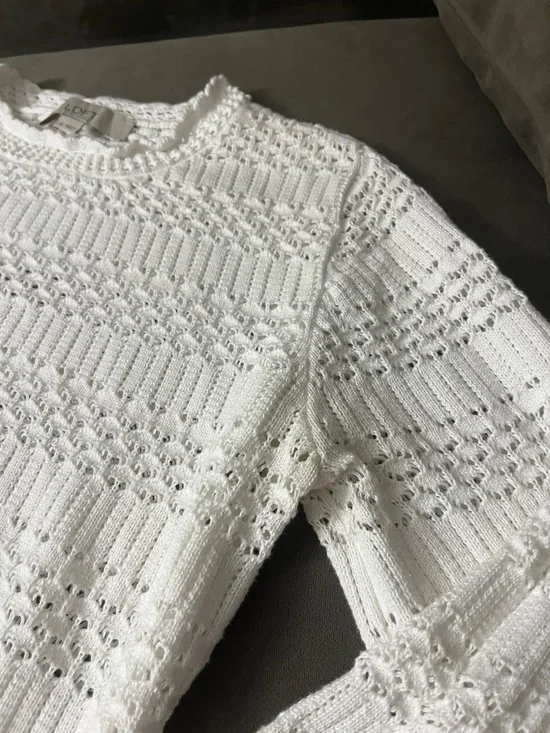 LOFT White Openwork Scoopneck Knit Sweater - Picture 4 of 11